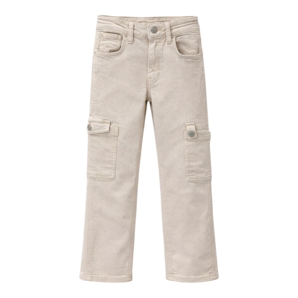 Zara Cargo Carpenter Pocket Jeans Pants Cream Beige Tan Khaki Girls Size 11 12